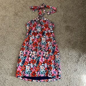 Multicolor floral halter top mini dress